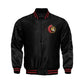 Front view of Ottawa Senators NHL satin varsity jacket with embroidered team logo and snap-button closure
