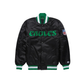 Black satin jacket with Philadelphia Eagles logo on front chest