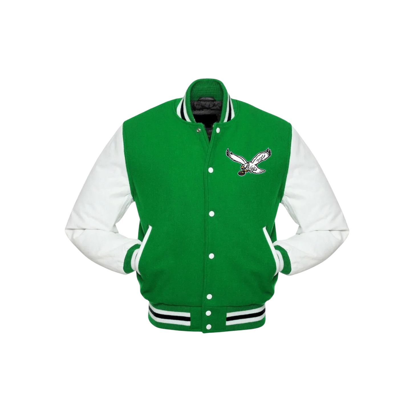 Philadelphia Eagles varsity jacket with team logo on left chest