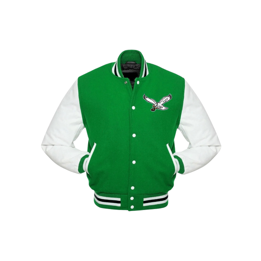 Philadelphia Eagles varsity jacket with team logo on left chest