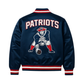 NFL Satin Varsity Jacket in navy colour with Patriots embroidered logo on the back