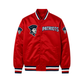 NFL Satin Varsity Jacket in red colour with Patriots embroidered logo on the front