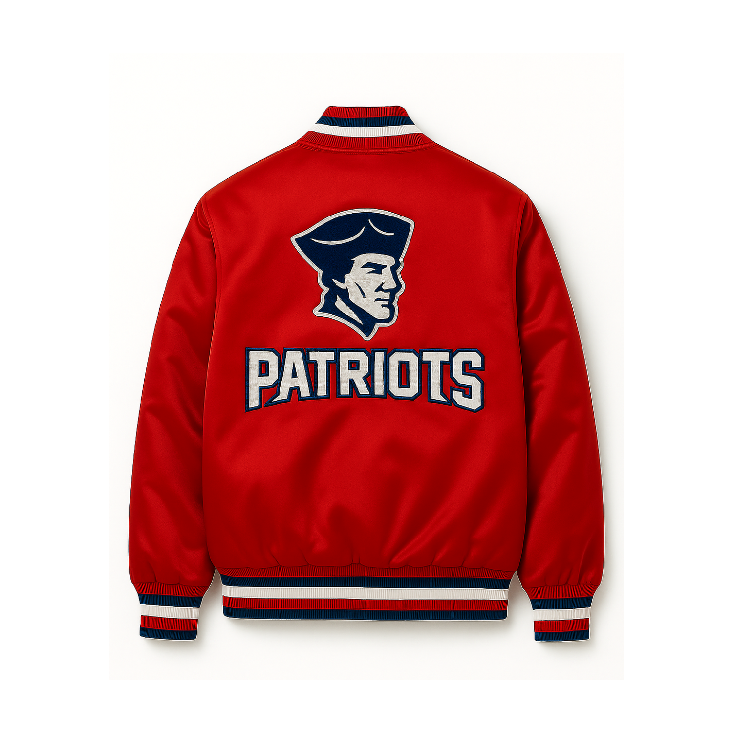 Red jacket with 'Patriots' logo on a white background