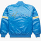 Back view of Los Angeles Chargers NFL satin varsity jacket with team logo 