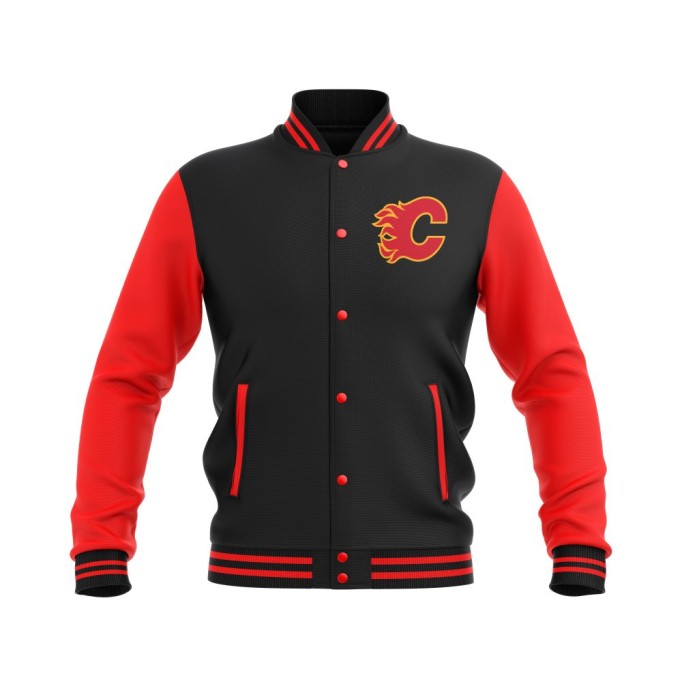 Letterman Calgary Flames Wool Body and Leather Sleeves Varsity Jacket - NHL Jacket