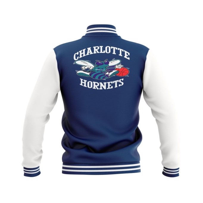 Letterman Charlotte Hornets Wool Body and Leather Sleeves Varsity Jacket - NBA Jacket