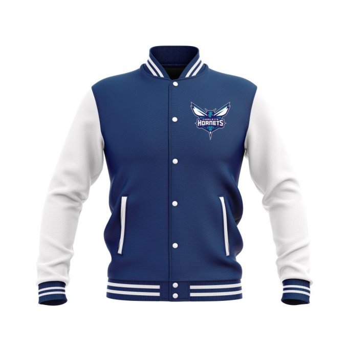 Letterman Charlotte Hornets Wool Body and Leather Sleeves Varsity Jacket - NBA Jacket