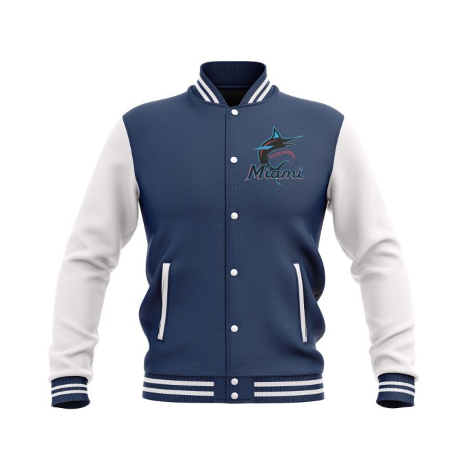 Letterman Miami Marlins Wool Body and Leather Sleeves Varsity Jacket - MLB Jacket