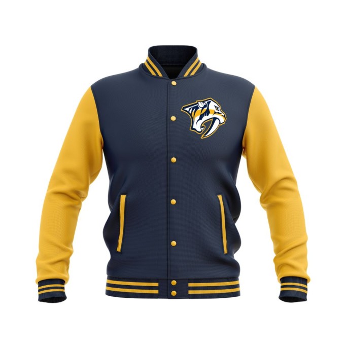 Letterman Nashville Predators Wool Body and Leather Sleeves Varsity Jacket - NHL Jacket