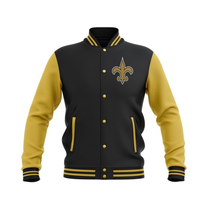 Letterman New Orleans Saints Wool Body and Leather Sleeves Varsity Jacket - NFL Jacket