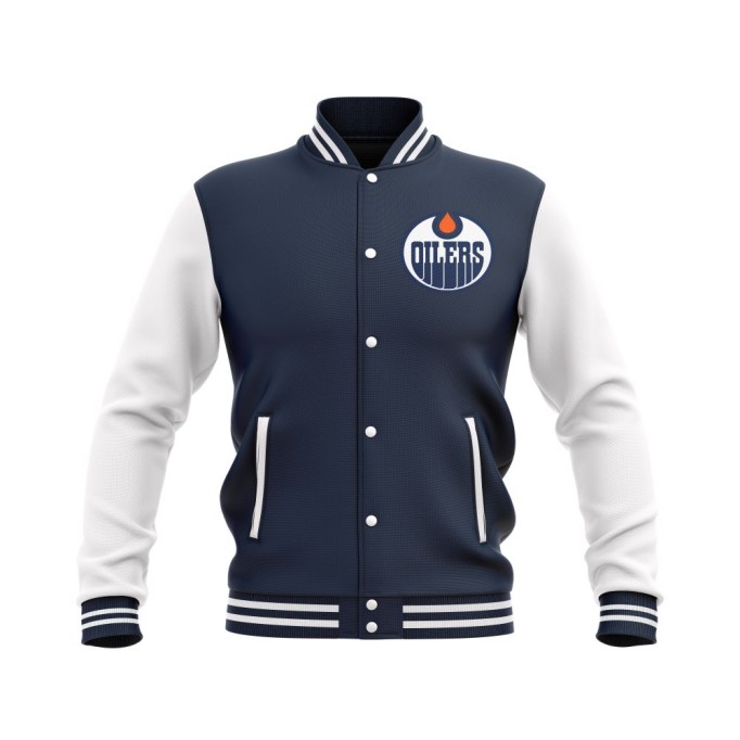 Letterman Edmonton Oilers Wool Body and Leather Sleeves Varsity Jacket - NHL Jacket